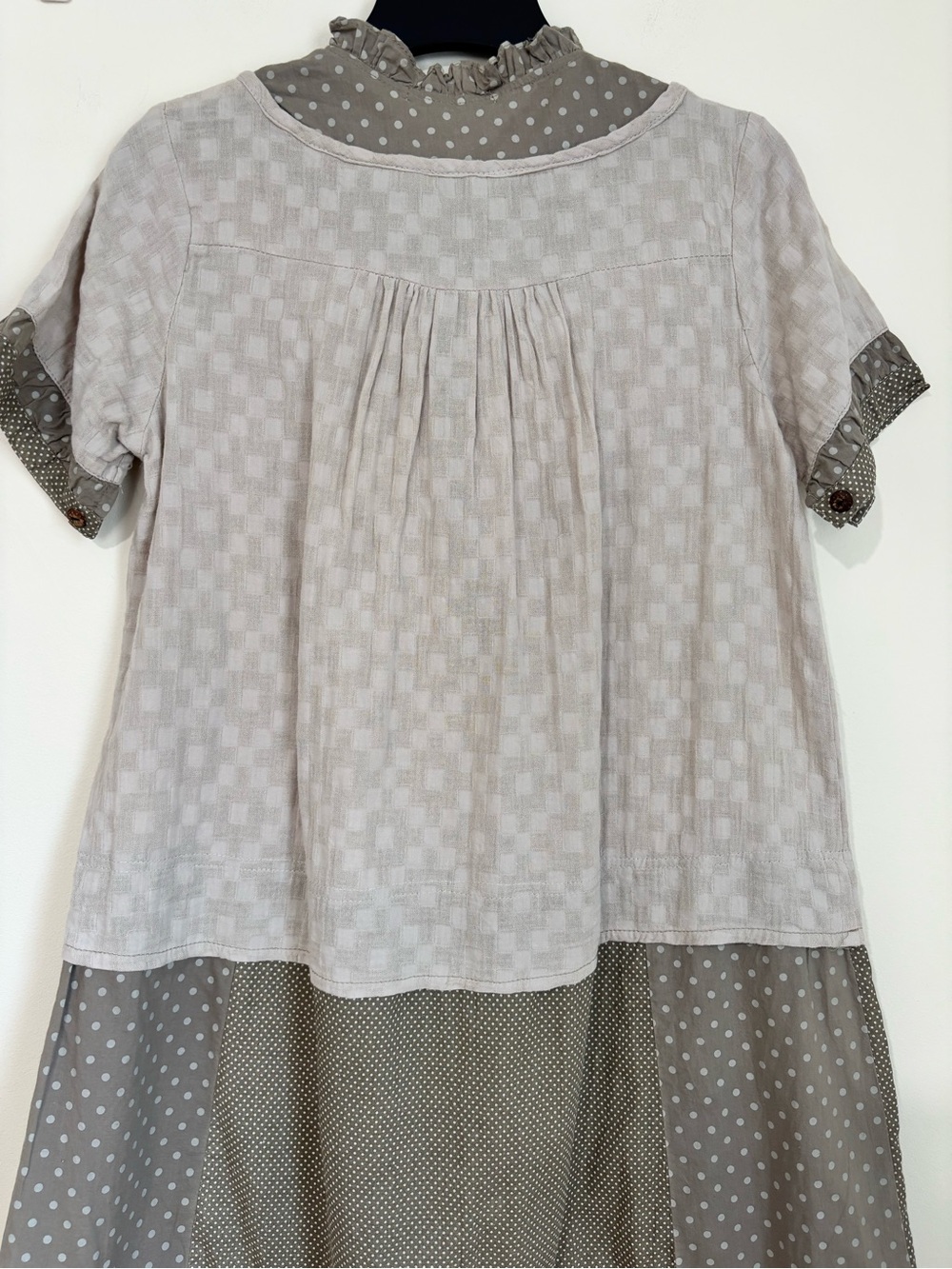 Vintage 90's boho slouchy cottage colorblock short sleeve layered mini dress - Picture 7 of 14